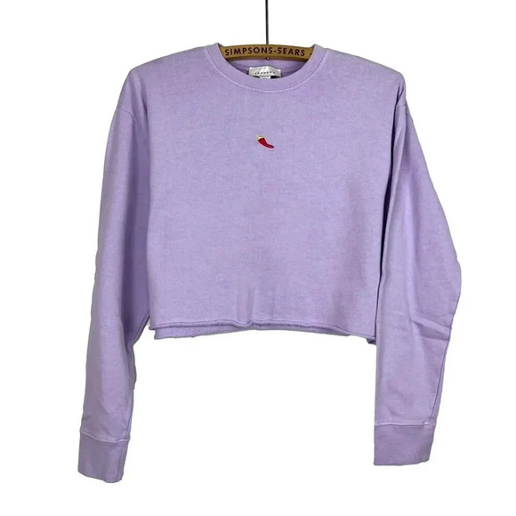 Topshop Womens Size 4 Cropped Crewneck Long Sleeve Sweater Purple Hot Pepper Gra - Picture 2 of 4
